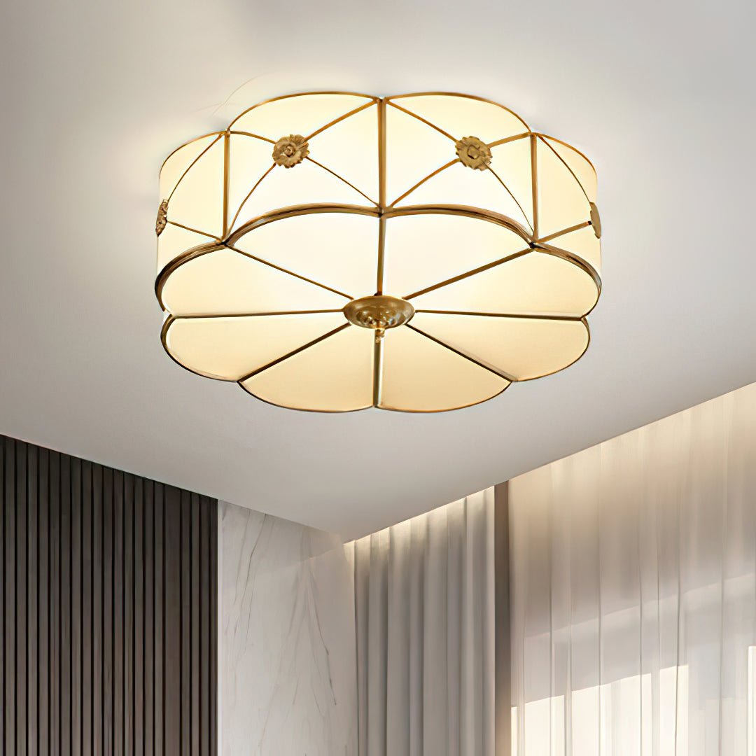 Solara Ceiling Lamp Brass Scalloped Frosted Classic