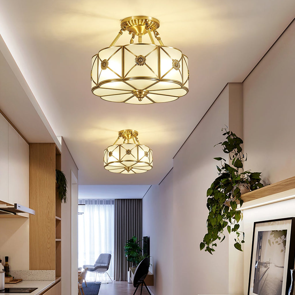 Solara Ceiling Lamp Brass Scalloped Frosted Classic