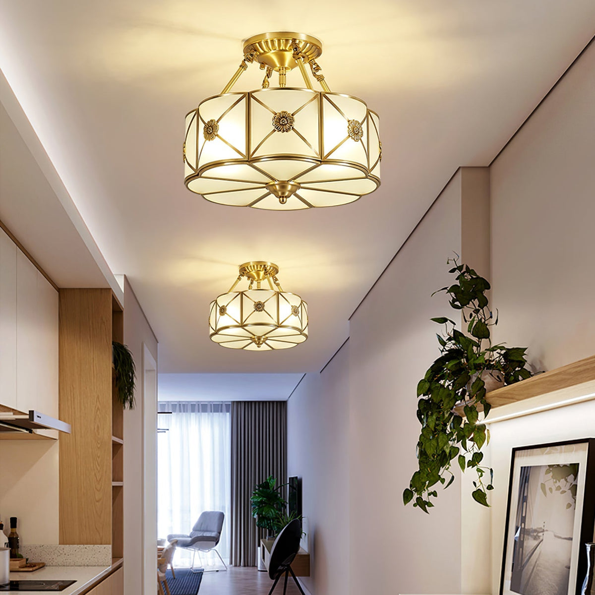 Solara Ceiling Lamp Brass Scalloped Frosted Classic