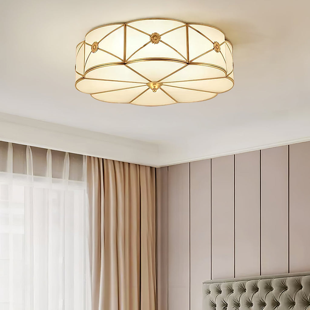 Solara Ceiling Lamp Brass Scalloped Frosted Classic