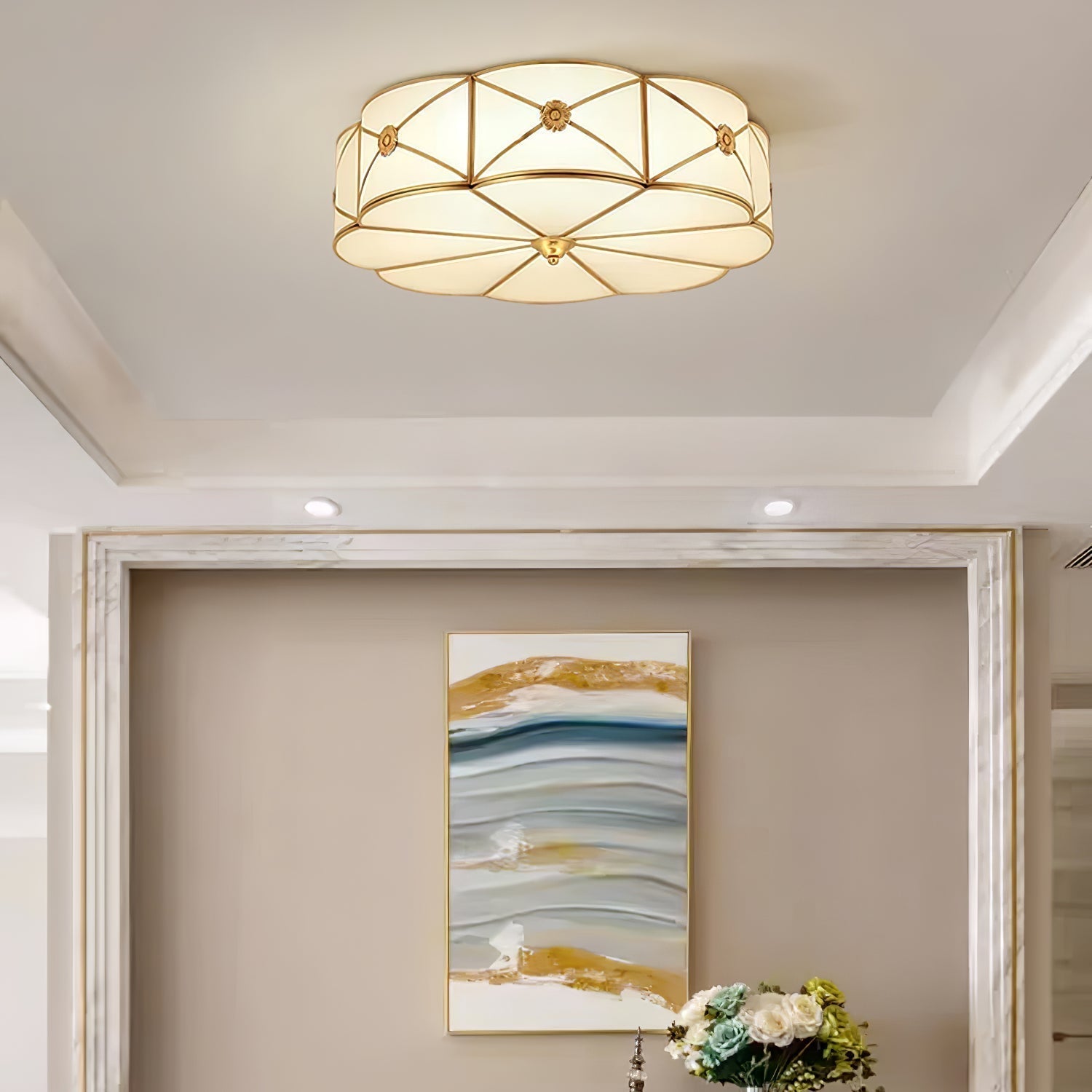 Solara Ceiling Lamp Brass Scalloped Frosted Classic