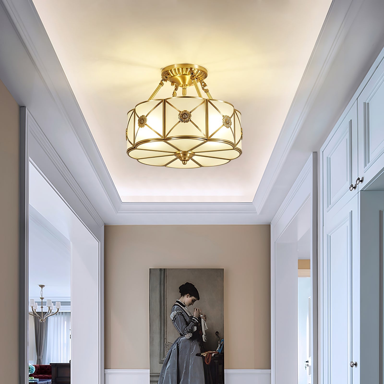 Solara Ceiling Lamp Brass Scalloped Frosted Classic