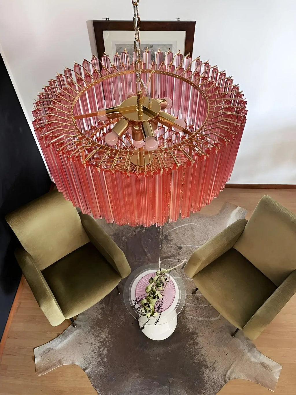 Aurora Chandelier Pink Glass Prisms Geometric