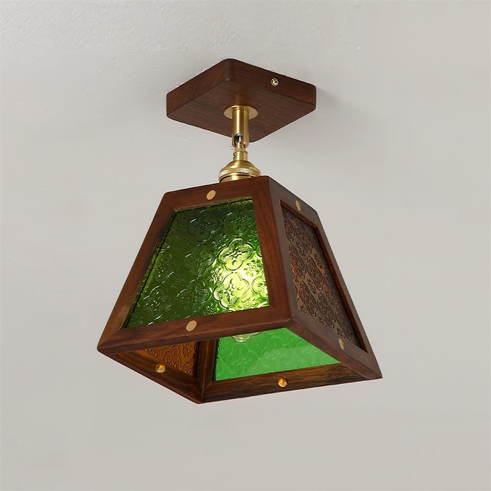 Radia Ceiling Light Wood Glass Vintage