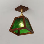 Radia Ceiling Lamp Wooden Frame Glass Panels Geometric