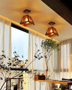 Radia Ceiling Lamp Wooden Frame Glass Panels Geometric