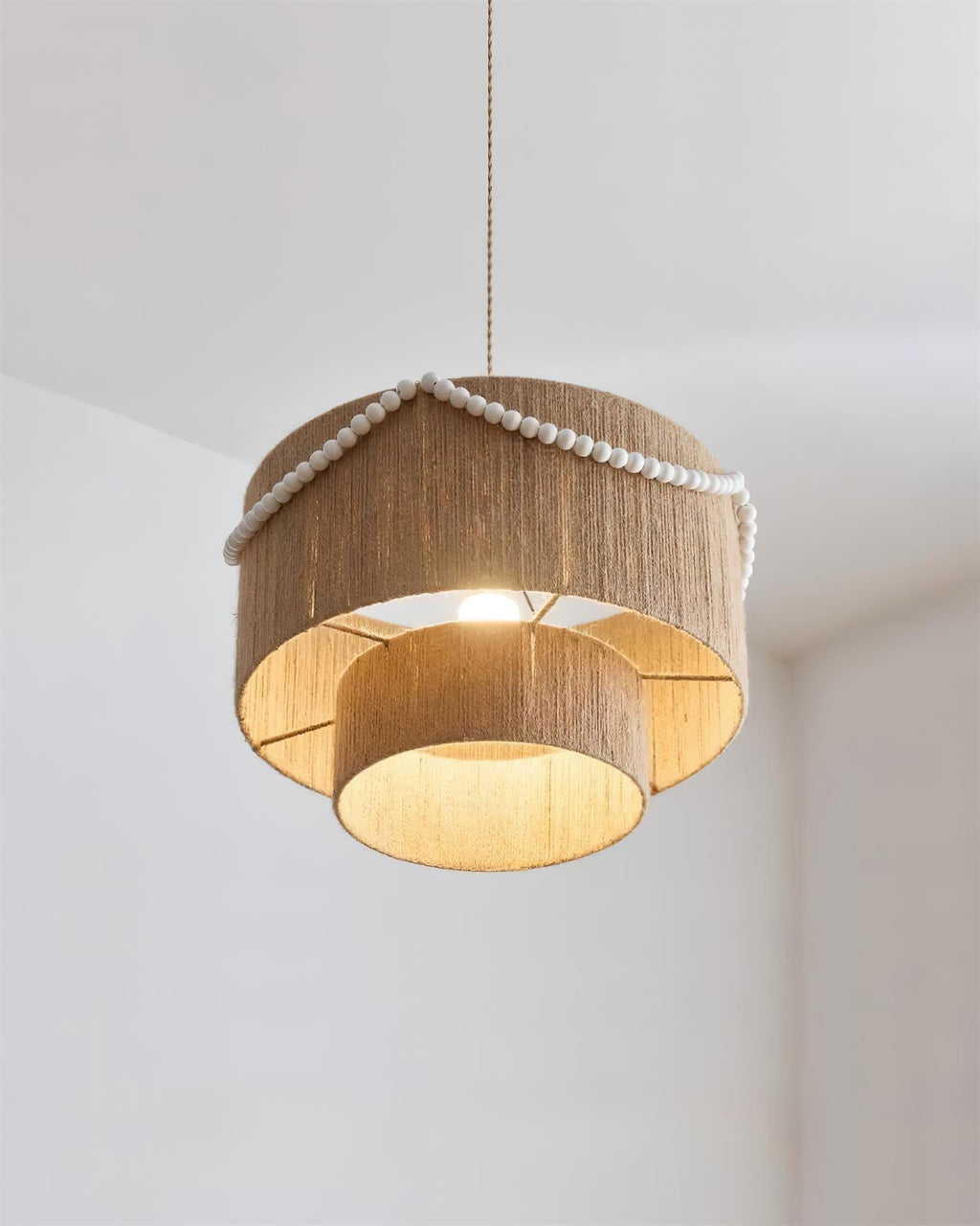Raffine Pendant Lamp with Jute Drum & Beaded