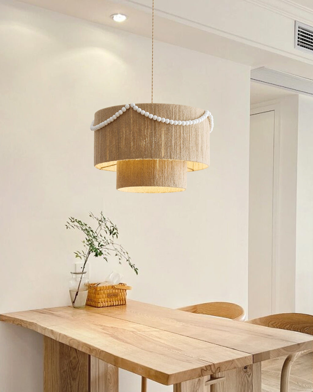 Raffine Pendant Lamp with Jute Drum & Beaded
