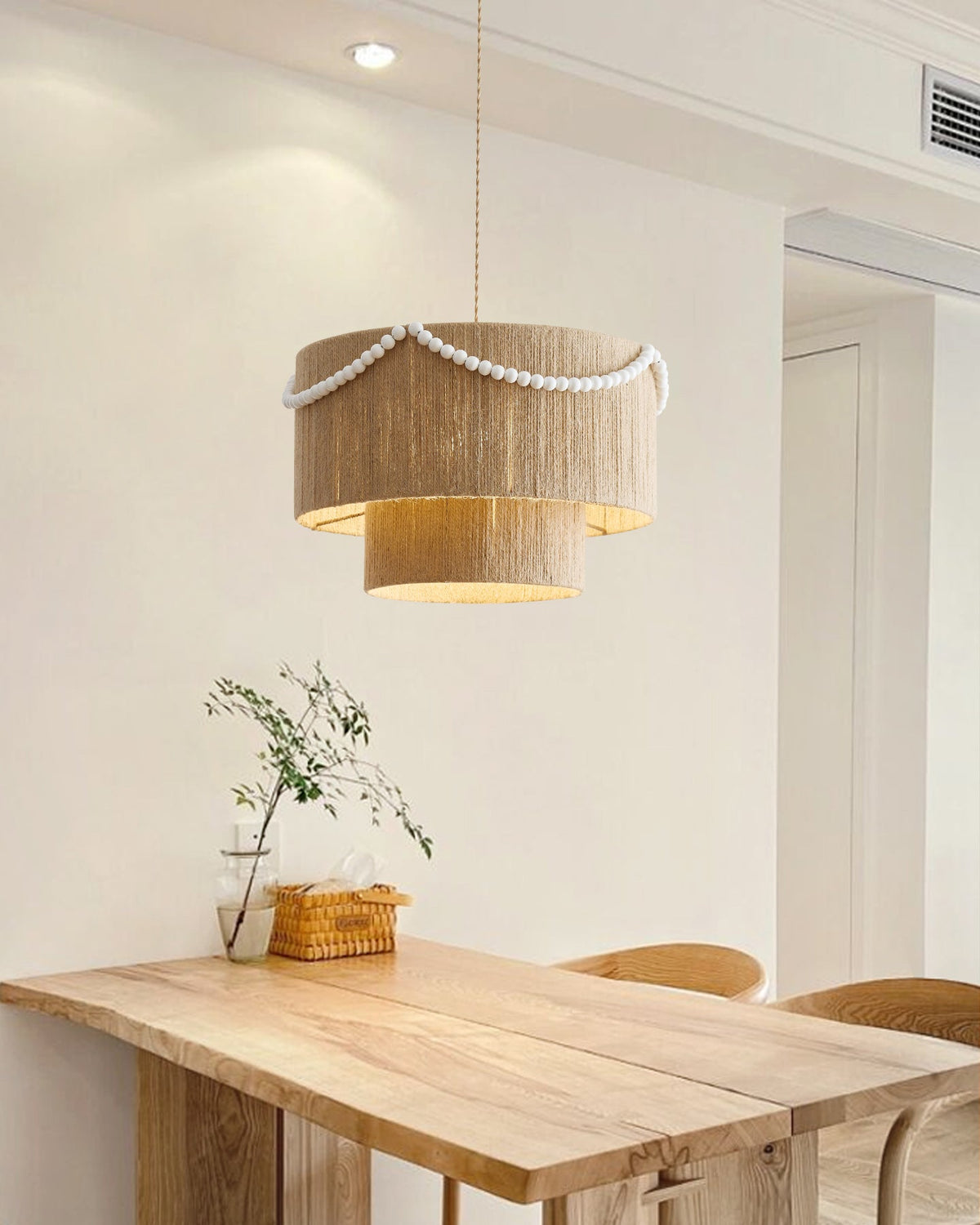 Raffine Pendant Lamp with Jute Drum & Beaded