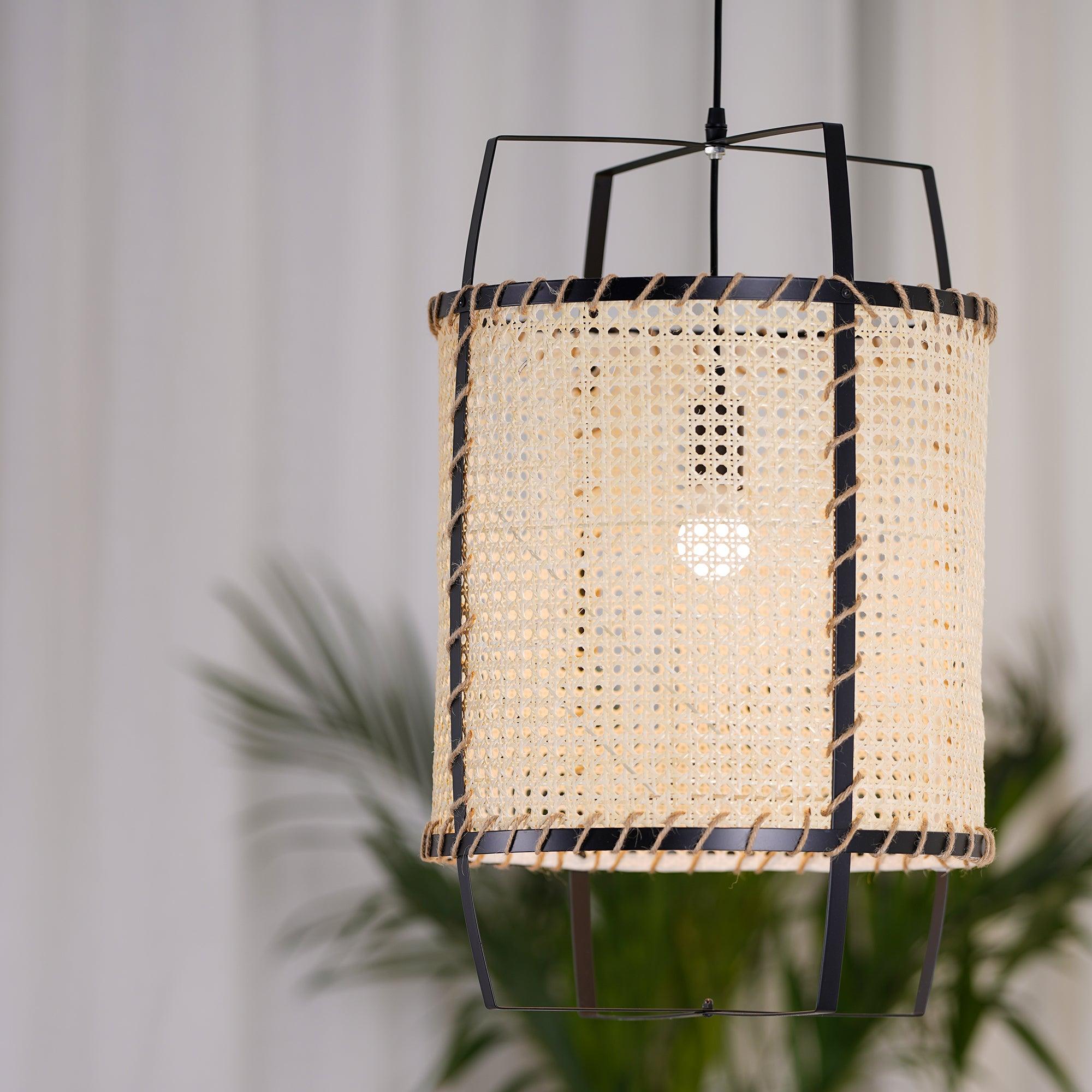 Solara Pendant Lamp Rattan Cane Frame Industrial