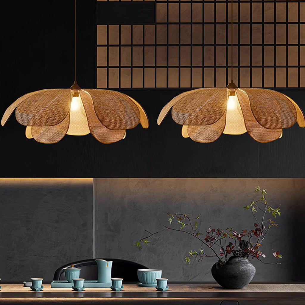 Eloria Petal-Shaped Rattan Pendant Light