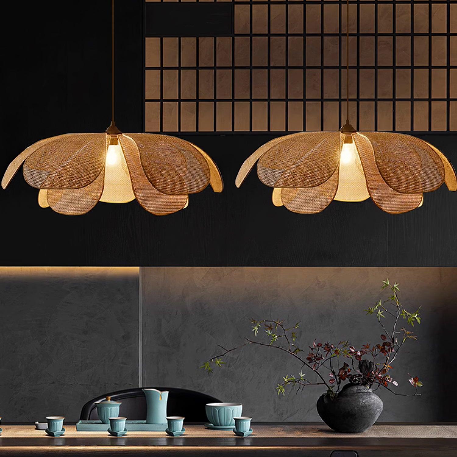 Eloria Petal-Shaped Rattan Pendant Light