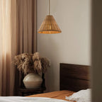 Pendant Lamp Rattan Shade and Body Cone Shape Natural Minimalist