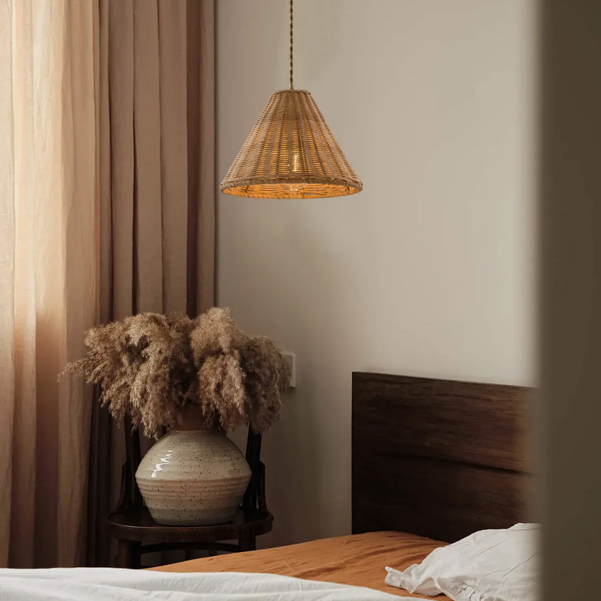 Pendant Lamp Rattan Shade and Body Cone Shape Natural Minimalist