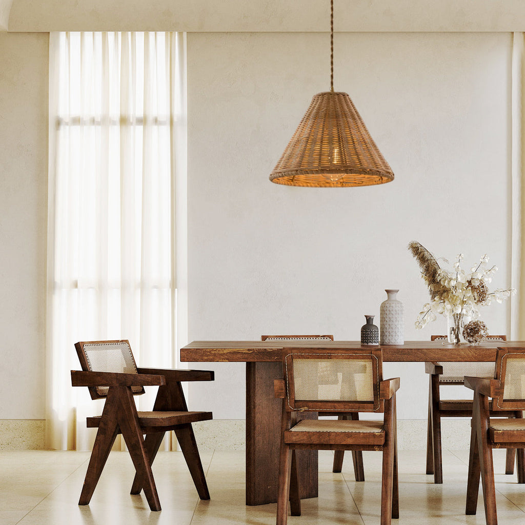 Pendant Lamp Rattan Shade and Body Cone Shape Natural Minimalist