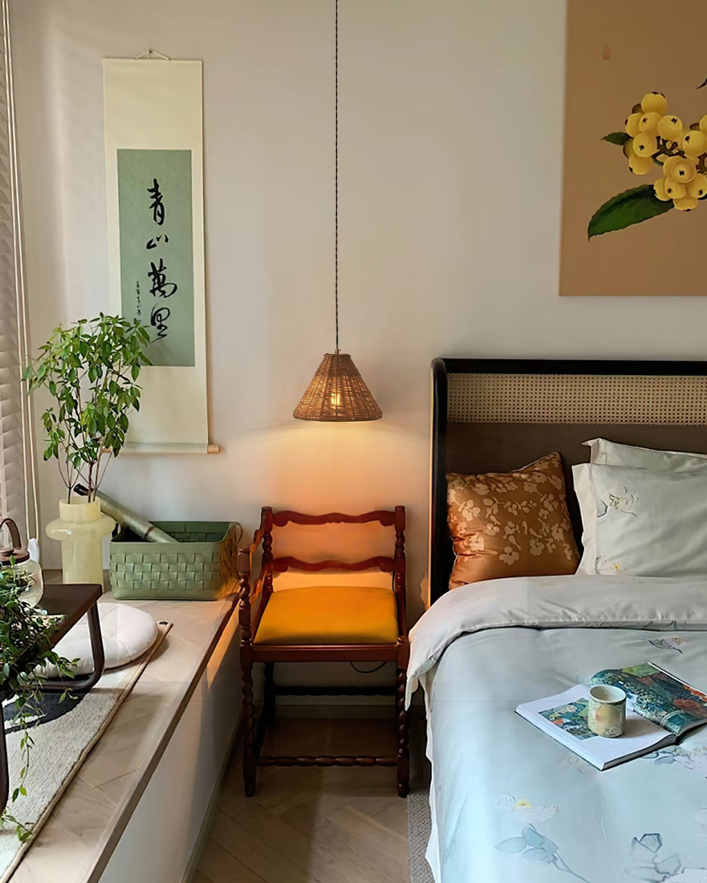 Pendant Lamp Rattan Shade and Body Cone Shape Natural Minimalist