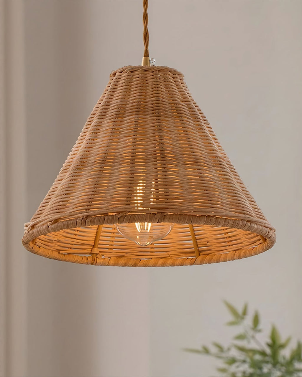 Pendant Lamp Rattan Shade and Body Cone Shape Natural Minimalist