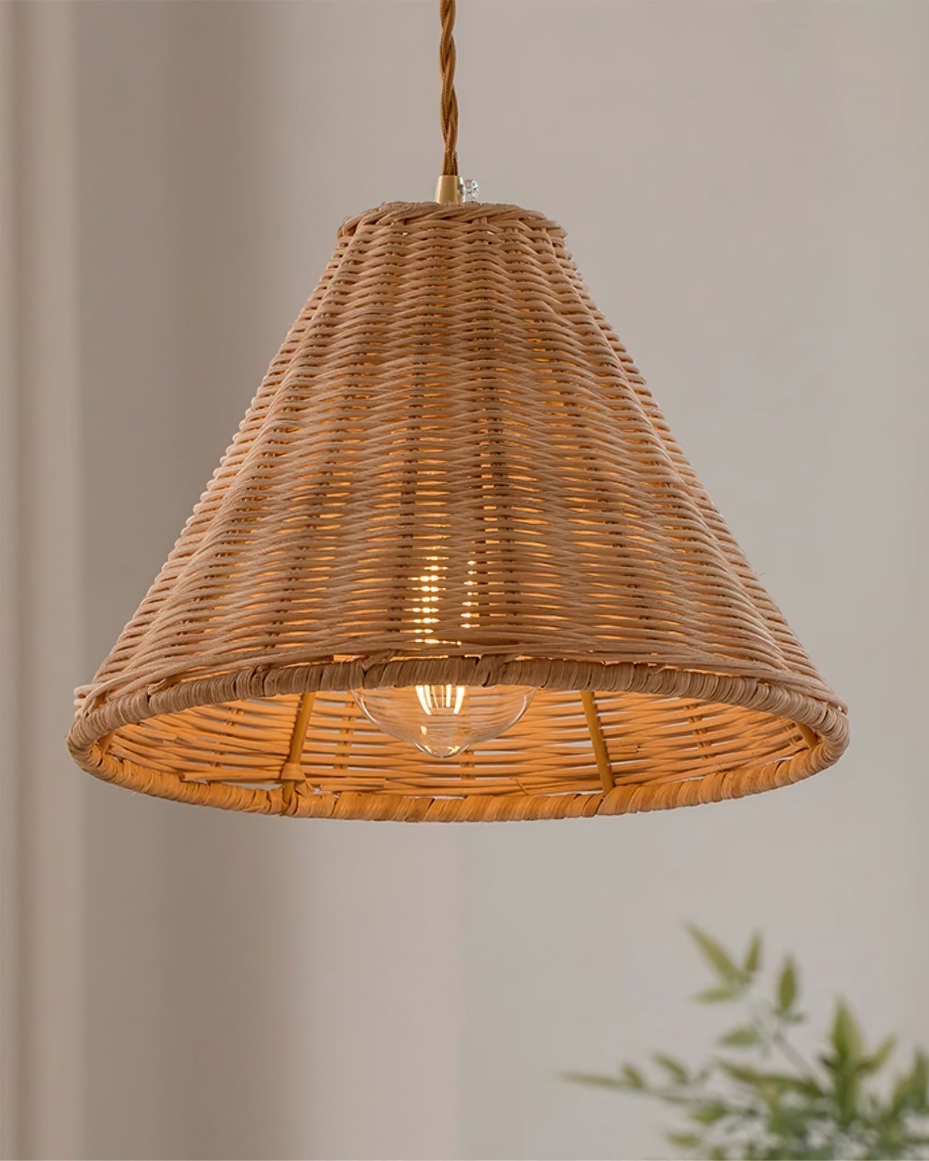 Pendant Lamp Rattan Shade and Body Cone Shape Natural Minimalist