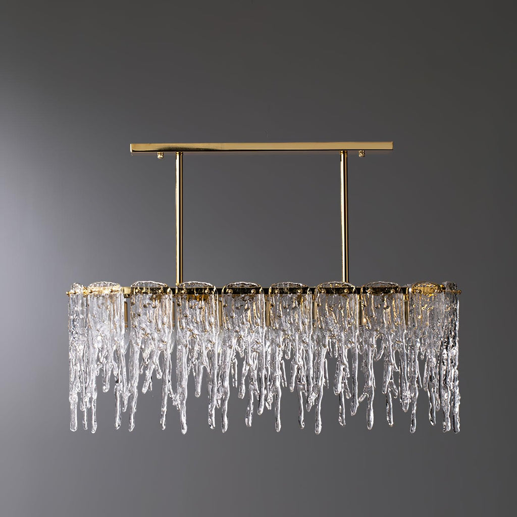 Cathaa Postmodern Luxury Rectangular Icicle Glass Crystal Chandelier