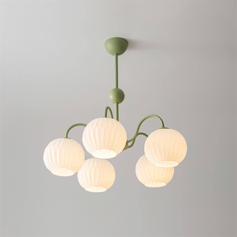 Lustra Chandelier Green Ribbed Glass Modern 8-Light