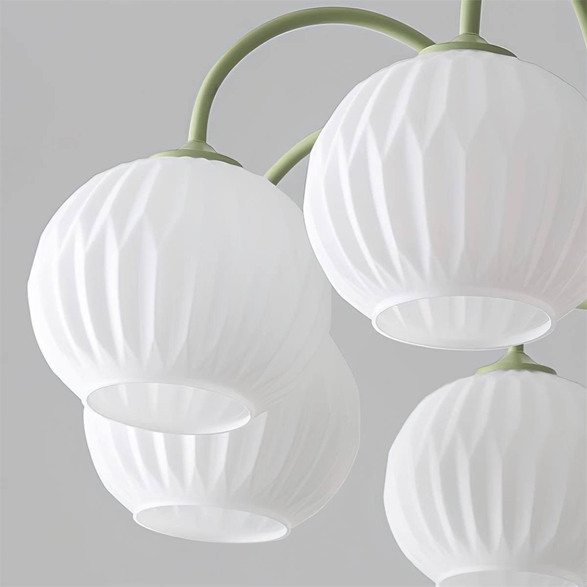 Lustra Chandelier Green Ribbed Glass Modern 8-Light