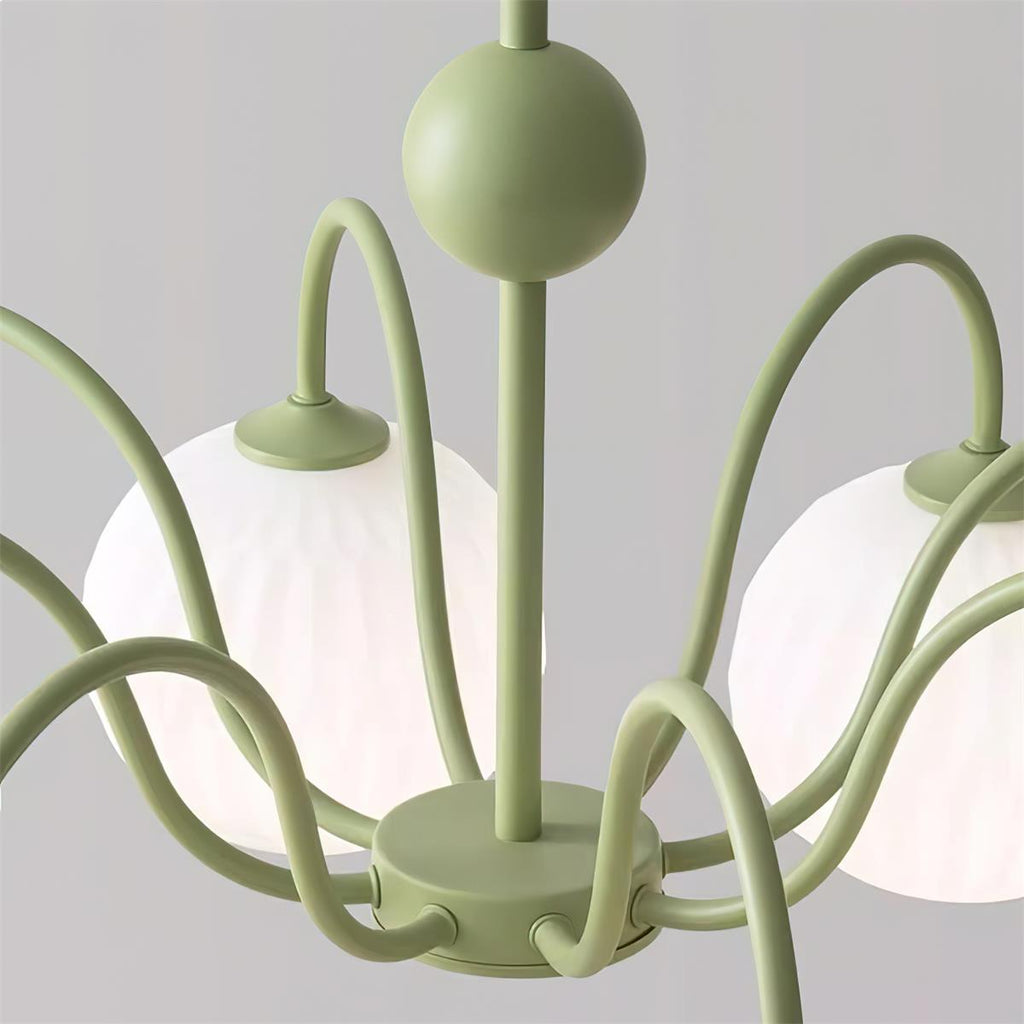 Lustra Chandelier Green Ribbed Glass Modern 8-Light