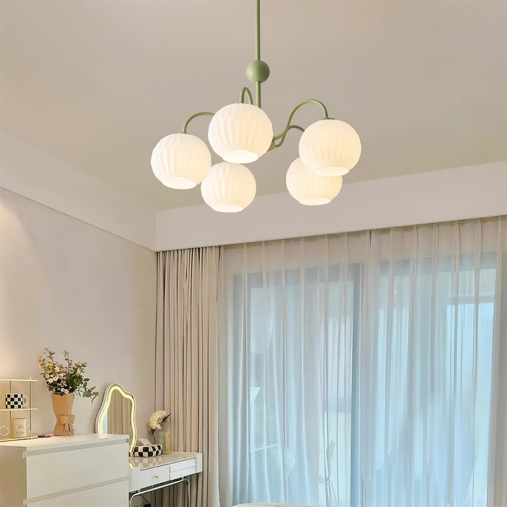 Lustra Chandelier Green Ribbed Glass Modern 8-Light