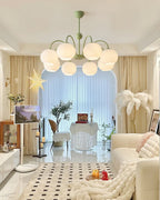 Lustra Chandelier Green Ribbed Glass Modern 8-Light