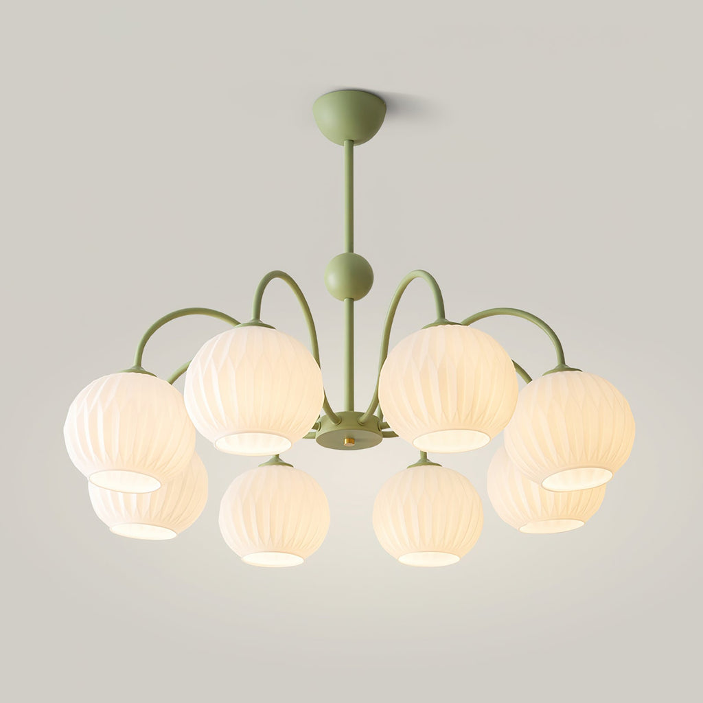Lustra Chandelier Green Ribbed Glass Modern 8-Light