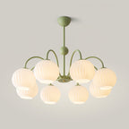 Lustra Chandelier Green Ribbed Glass Modern 8-Light
