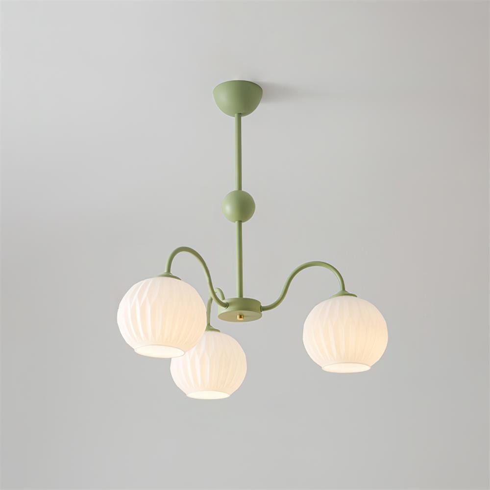 Lustra Chandelier Green Ribbed Glass Modern 8-Light