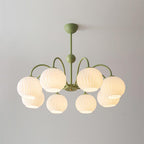 Lustra Chandelier Green Ribbed Glass Modern 8-Light