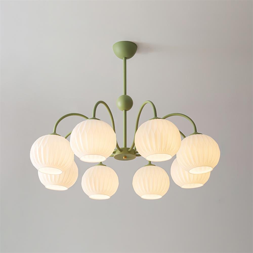 Lustra Chandelier Green Ribbed Glass Modern 8-Light