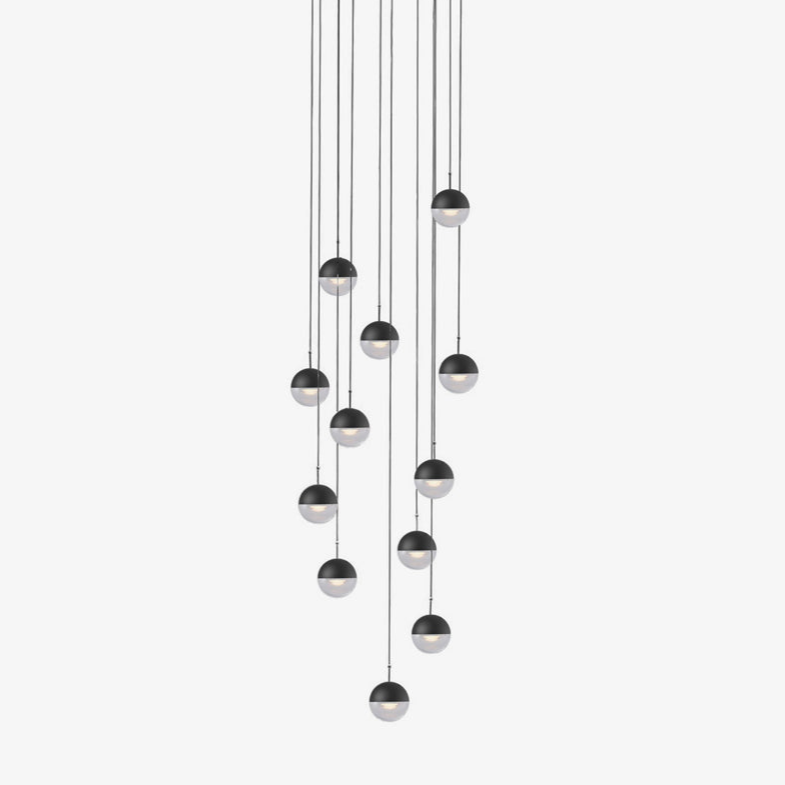 Solara Pendant Lamp Steel Glass Multi Drop Minimalist Staircase