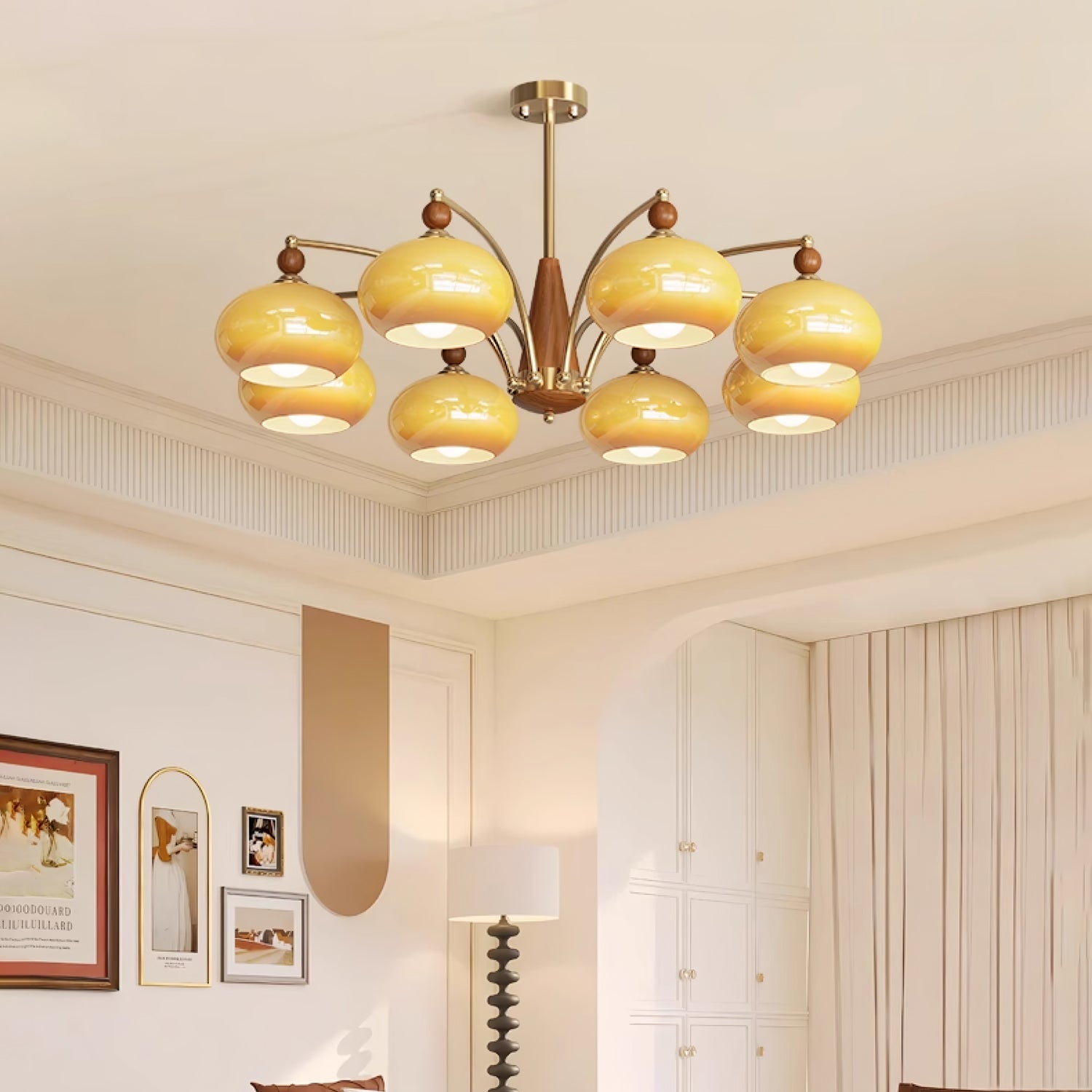 Lustra Pendant Lamp Retro Yellow Glass Brass