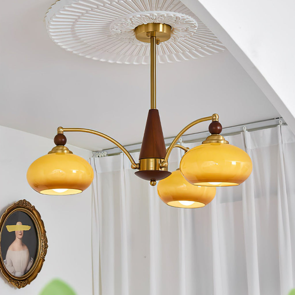 Lustra Pendant Lamp Retro Yellow Glass Brass