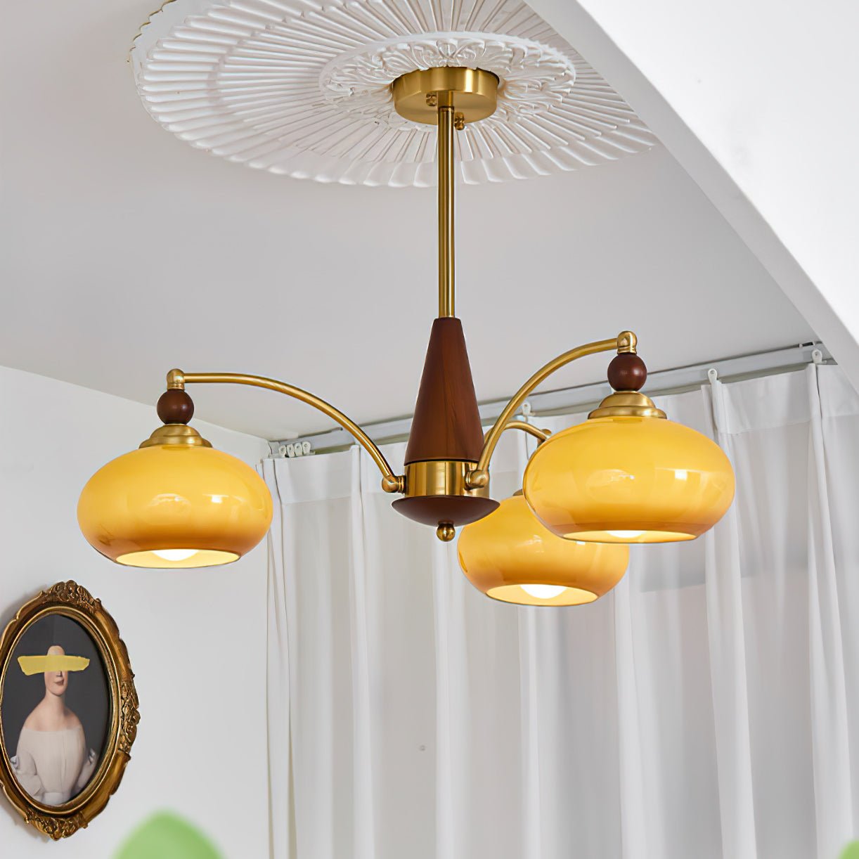 Lustra Pendant Lamp Retro Yellow Glass Brass