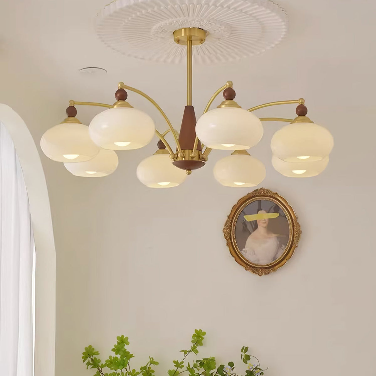 Lustra Pendant Lamp Retro Yellow Glass Brass