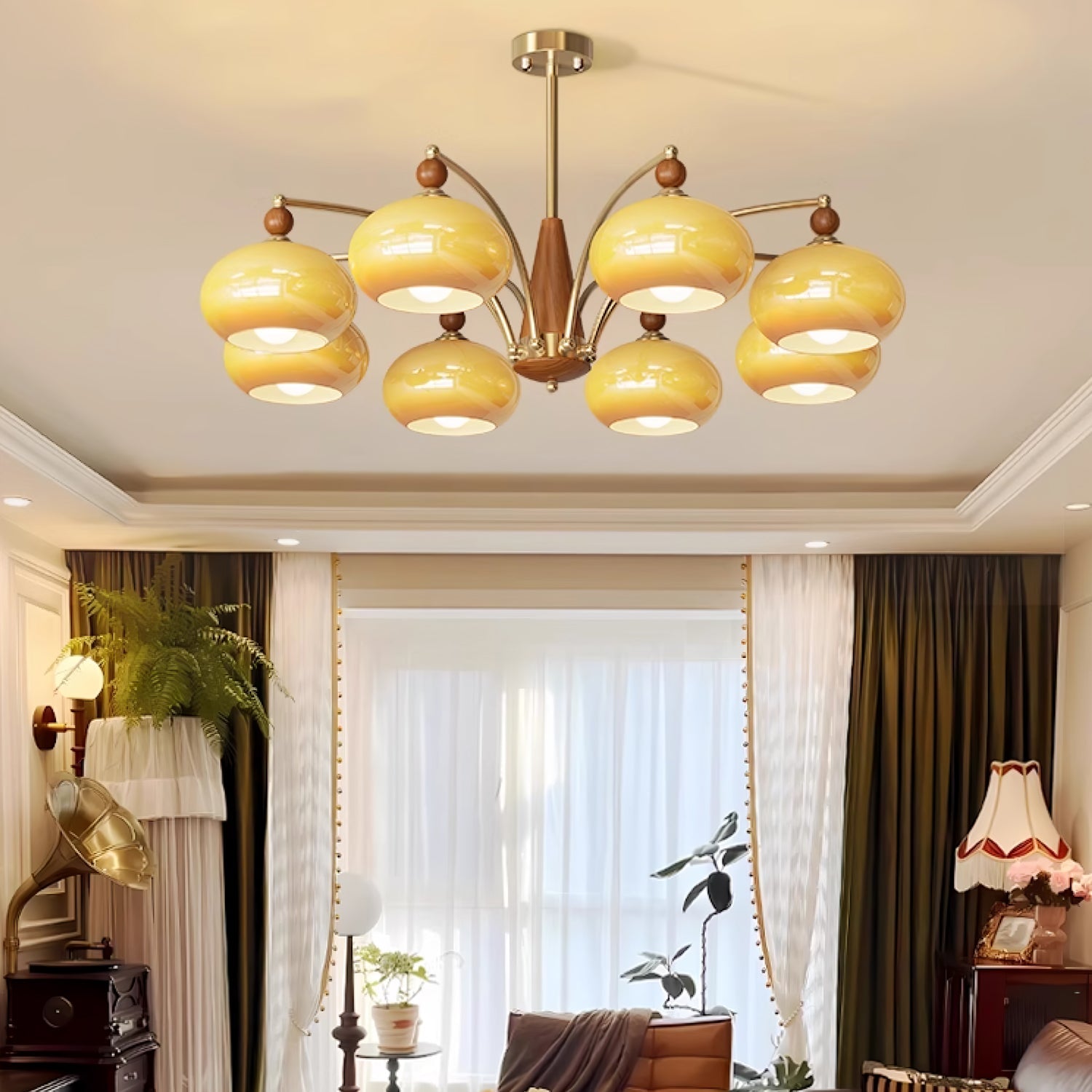Lustra Pendant Lamp Retro Yellow Glass Brass