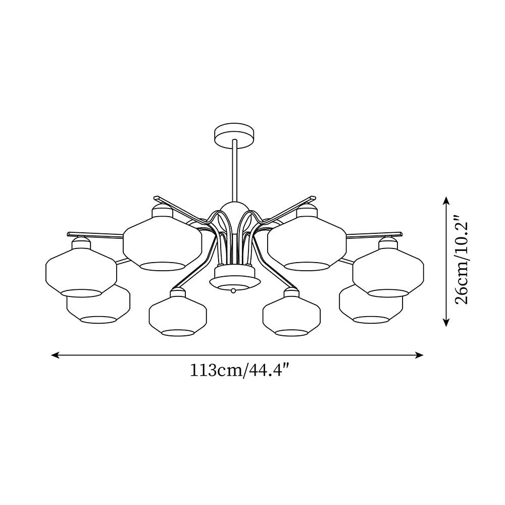 Chandelier White Glass Shades Chrome Walnut Arms Retro