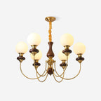 Chandelier Brass Curved Arms Walnut Vintage Elegant