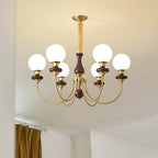 Chandelier Brass Curved Arms Walnut Vintage Elegant