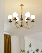 Chandelier Brass Curved Arms Walnut Vintage Elegant