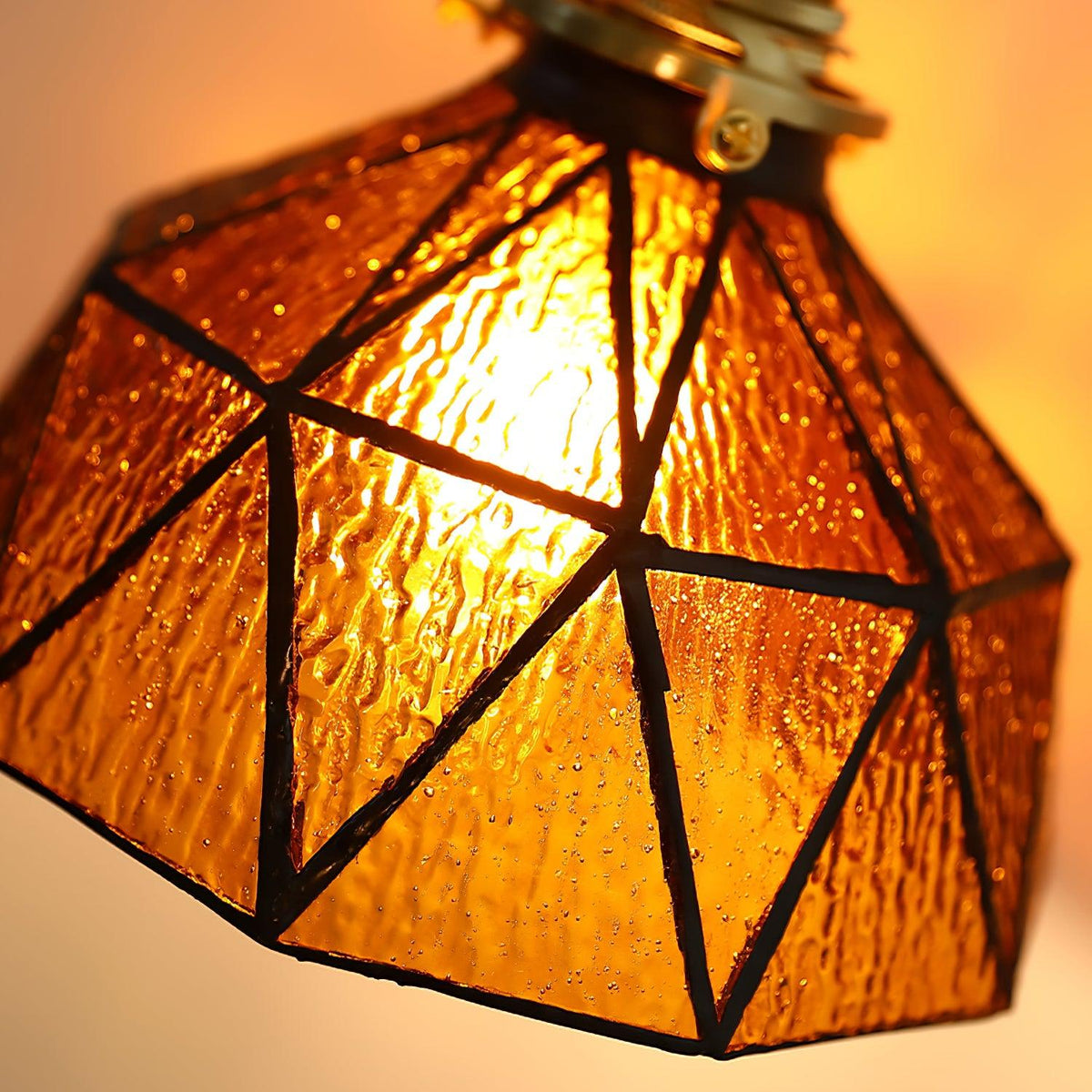 Wall Lamp Geometric Stained Glass Shade Vintage Brass Arm Pastoral