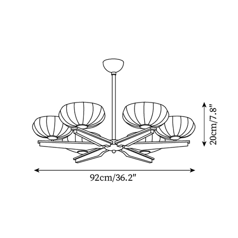 Chandelier Walnut Wood Arms and Opal Glass Shades Midcentury