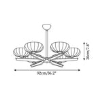 Chandelier Walnut Wood Arms and Opal Glass Shades Midcentury