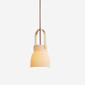 Pendant Lamp Ribbed White Ceramic with Brass Handle