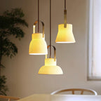 Pendant Lamp Ribbed White Ceramic with Brass Handle