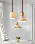 Pendant Lamp Ribbed White Ceramic with Brass Handle