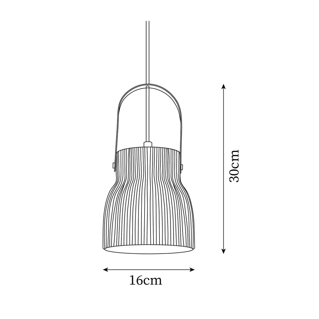 Pendant Lamp Ribbed White Ceramic with Brass Handle